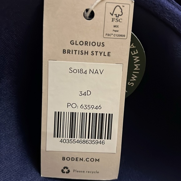 NWT Boden Sweetheart Cup Size Swimsuit. Navy 34D B1 - Picture 3 of 7